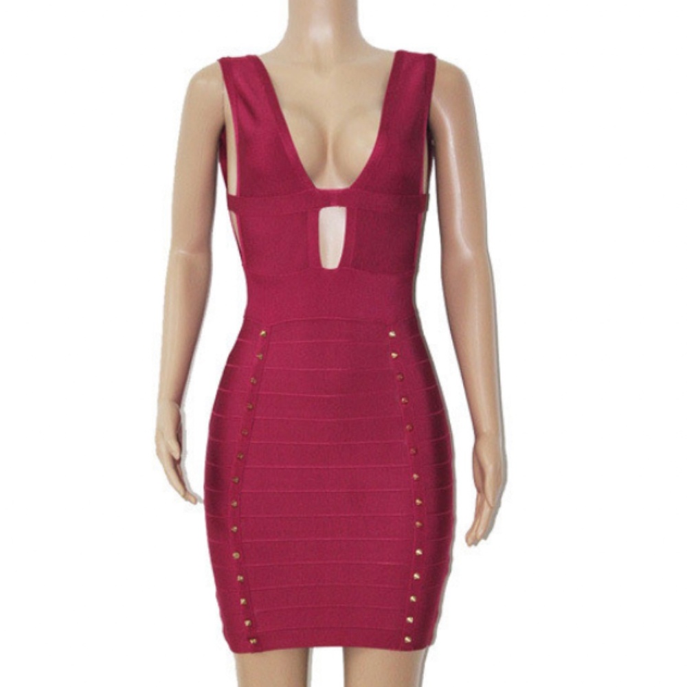 BODYCON BACKLESS DRESS WITH SPIKE DETAIL